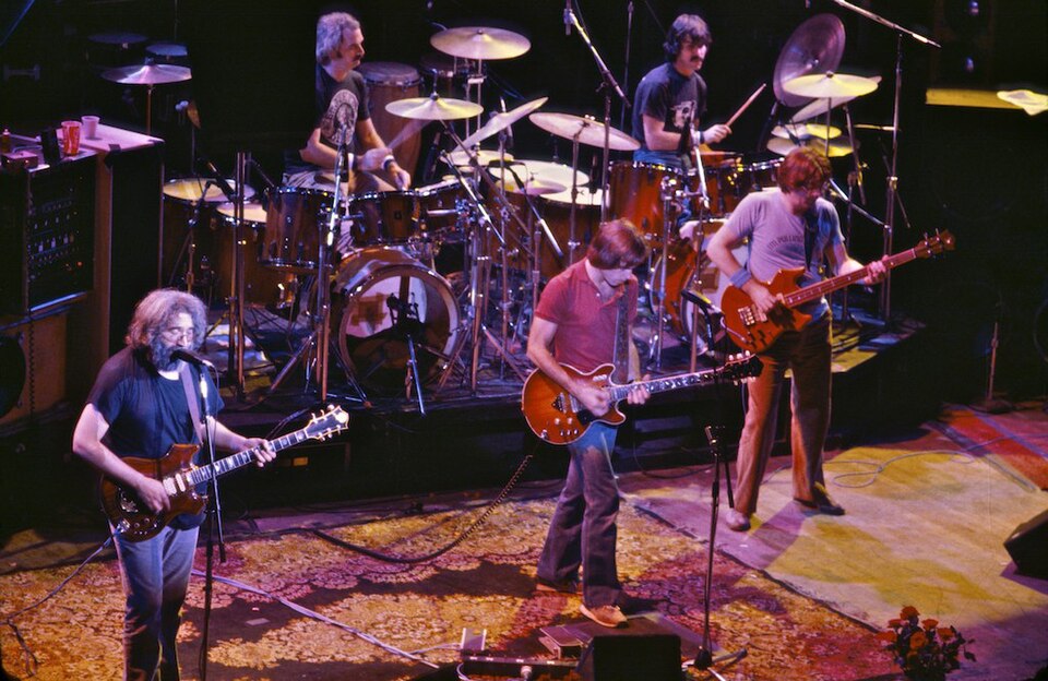The Grateful Dead on stage at the Warfield Theatre, San Francisco, 9 October 1980.